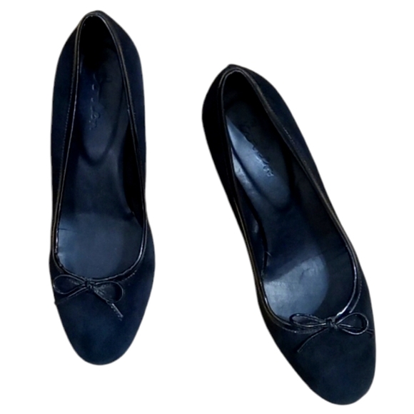 Boden Heels Black Suede Leather Kitten Heel Bow Tie Cushioned Footbed Round Toe - Picture 2 of 12